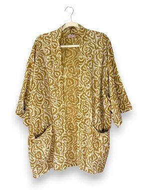 Curiosity Lab Yellow Printed Open Front Cardigan One Size Boho Bohemian Artist